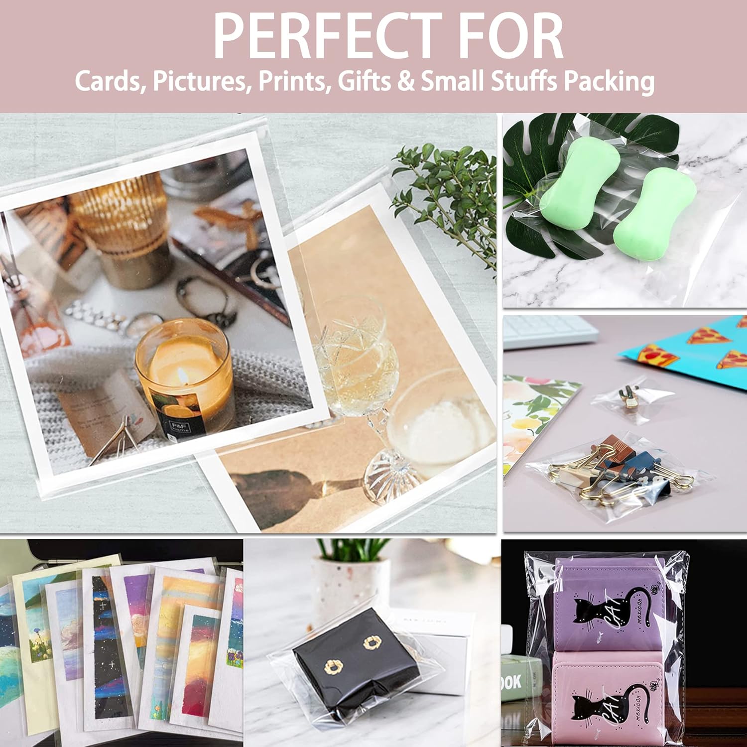 Clear Cellophane Self Sealing Display Bags - 100 Packs, 3"x 5" (8x13cm), Ideal for Cookies, Cards, Envelopes, Pictures - Image 6