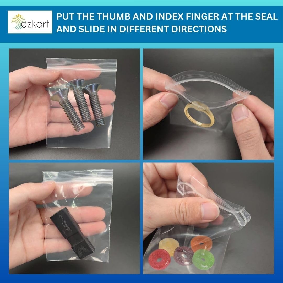 ezkart| 100x Strong Resealable Zip Lock Bags | Reusable Clear Plastic Bags | Ideal for Food Storage Jewellery Medicine (100, 1.5 x 2.5 Inch) - Image 5