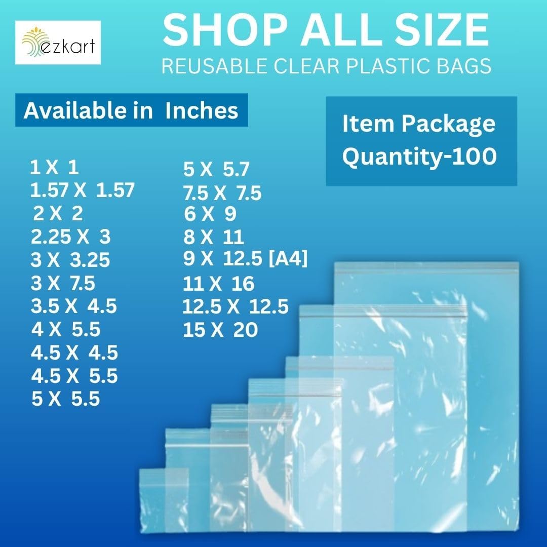 ezkart| 100x Strong Resealable Zip Lock Bags | Reusable Clear Plastic Bags | Ideal for Food Storage Jewellery Medicine (100, 1.5 x 2.5 Inch) - Image 8