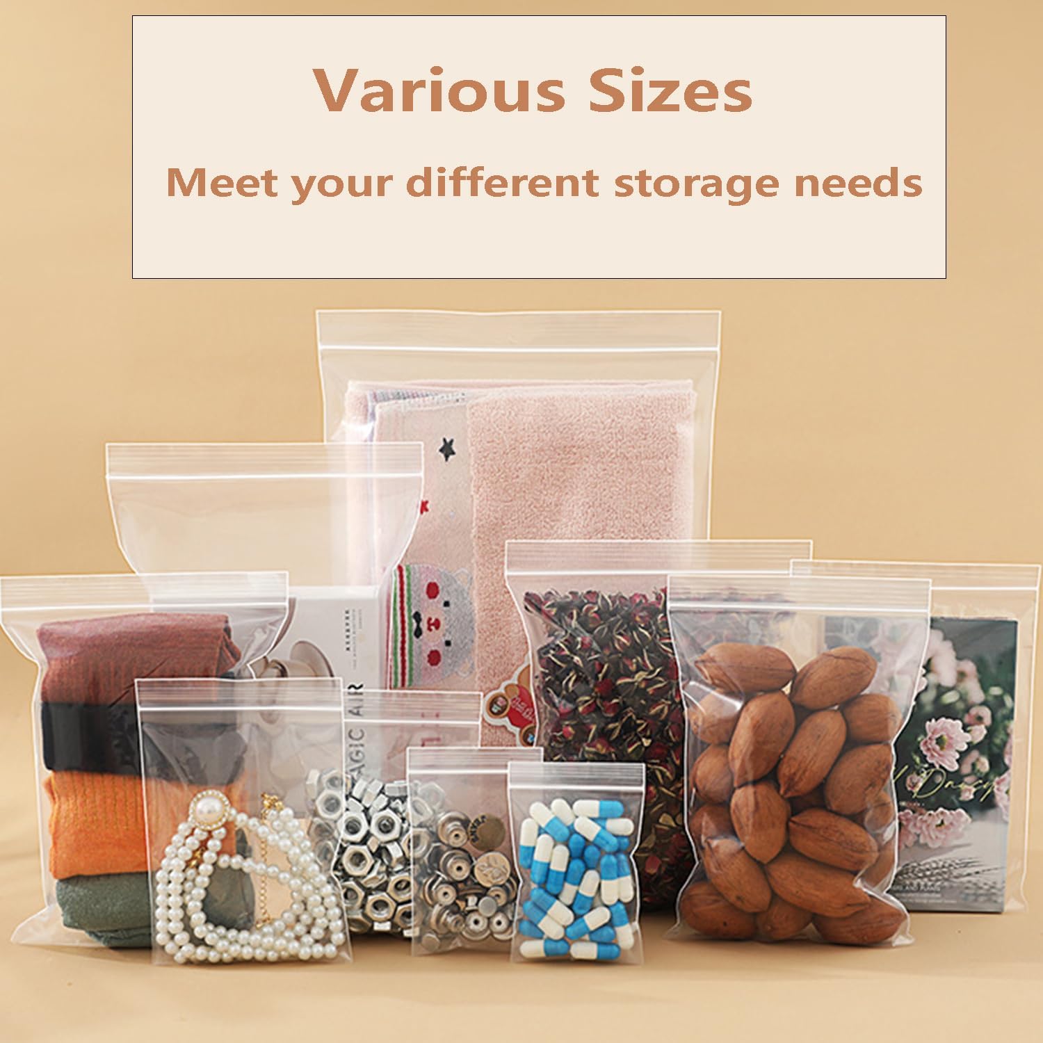 15x20cm Resealable Plastic Bags, 50 Strong Grip Seal Bags, Transparent Sealed Bag Thickening, Zip Lock Bag, Polythene Packaging for Kitchen Food Storage, Office Stationery, Snacks, Jewellery - Image 6