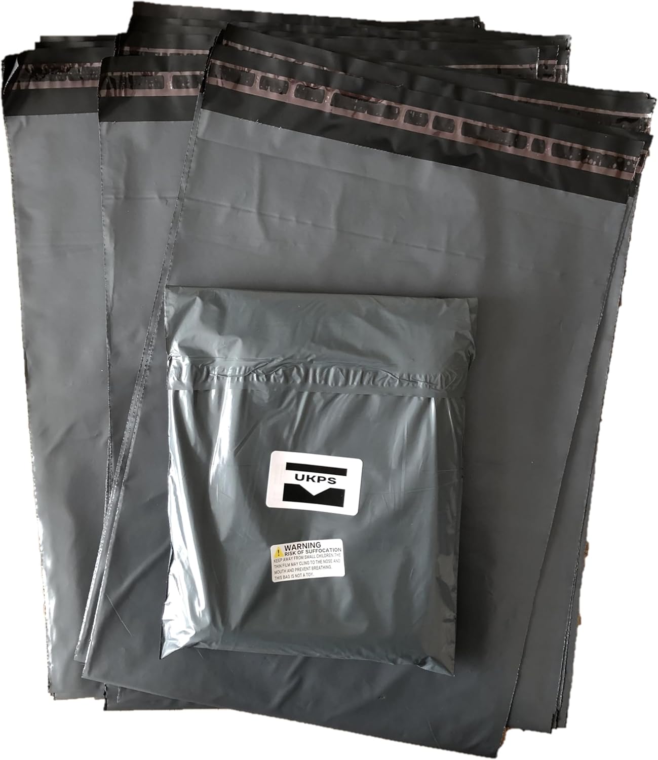 UKPS 10 Grey Colour Plastic Polythene Peel + Seal Mailing Postal Bags Large Size 12 x 16" / 305x405mm Self Seal Packing Packaging Postage Mail Sacks Mailers - Image 2