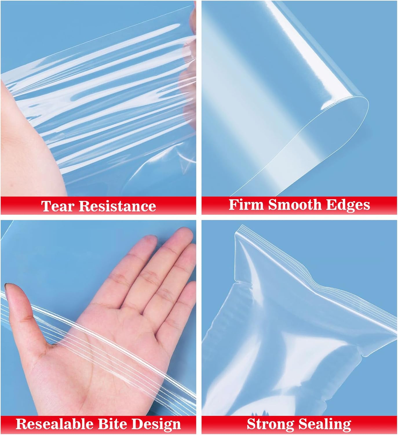 Resealable Plastic Grip Seal Bags, Clear, for Storage of Nuts, Grains, Collectibles, Clothes - 10X15cm 100PCS - Image 3