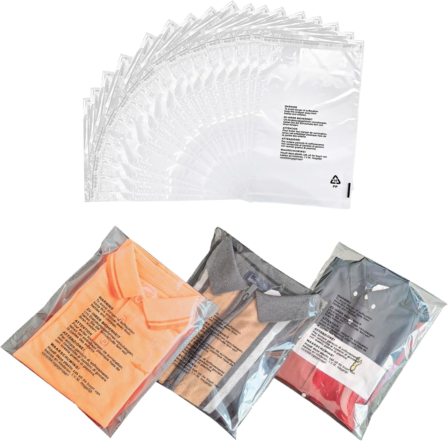 JeeJaan® 100 Pcs of Clothing Packaging Bags 12 x 15 in T-Shirt Bag 300 x 380 mm Clear Opp Bags for Postage