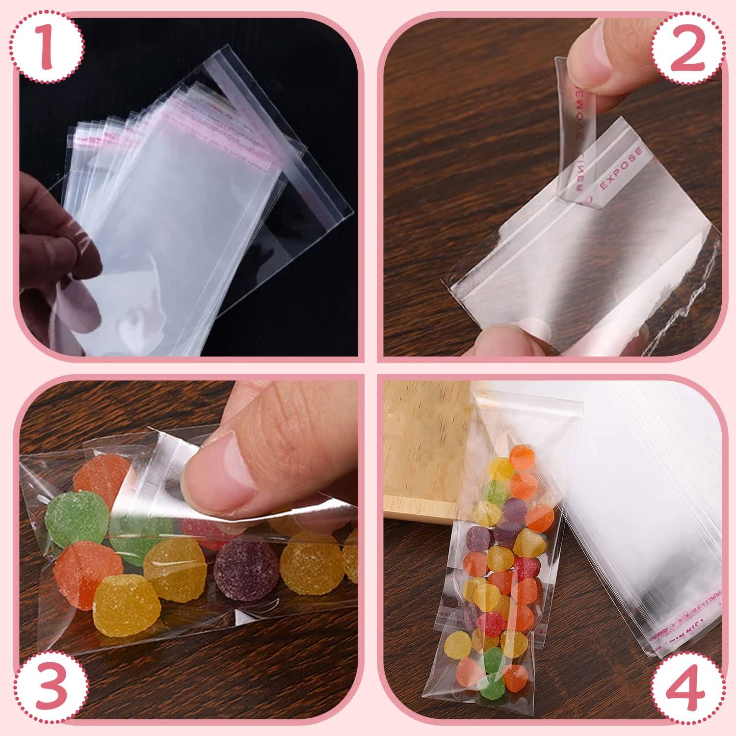 Clear Self-Adhesive Cellophane Bags, 200 Pcs, 5 x 15 cm, 50 µm, Airtight, Disposable, Polypropylene (PP) Plastic, Self-Adhesive Closure, Transparent - Image 5