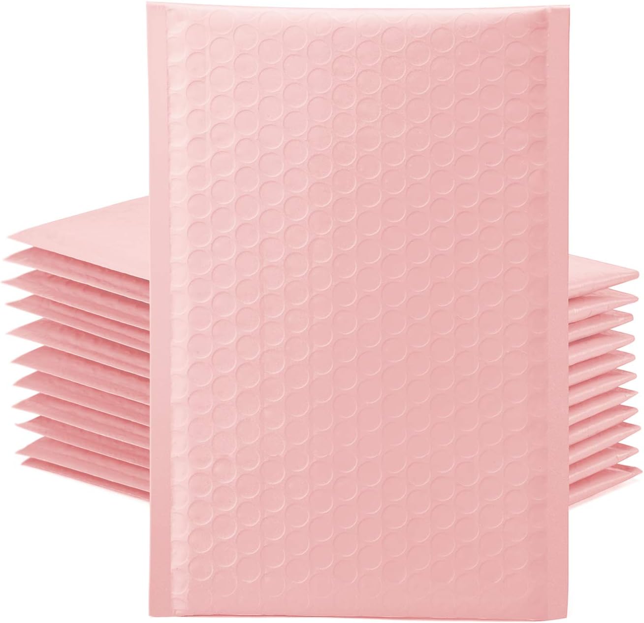 Switory 50Pcs Poly Bubble Mailers, 10.2x17.7cm Padded Envelopes Bubble Lined Wrap Polymailer Bags for Shipping Packaging Mailing Self Seal, Pale Pink (Outside Size: 10.2x22.3cm)