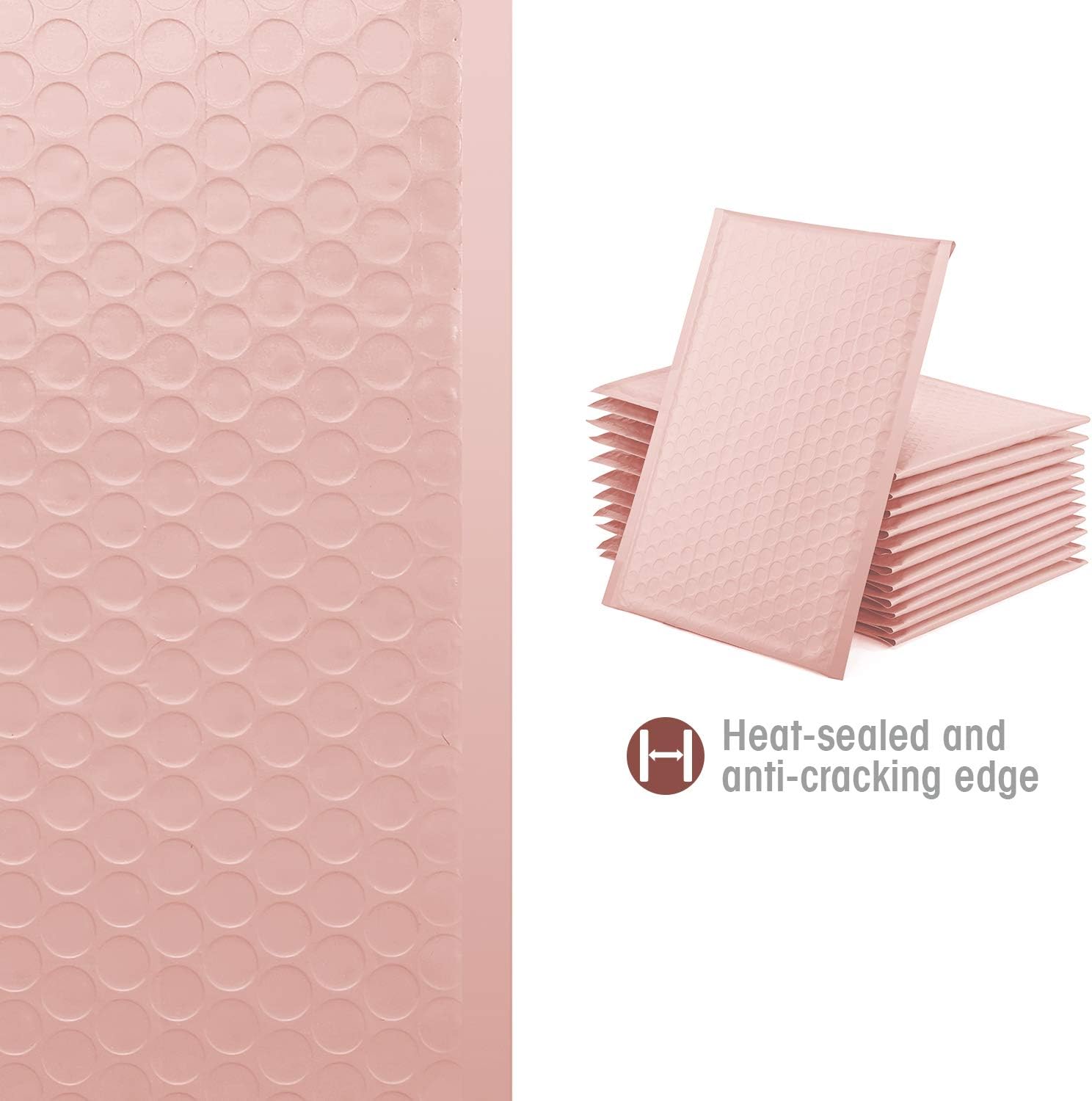 Switory 50Pcs Poly Bubble Mailers, 10.2x17.7cm Padded Envelopes Bubble Lined Wrap Polymailer Bags for Shipping Packaging Mailing Self Seal, Pale Pink (Outside Size: 10.2x22.3cm) - Image 4