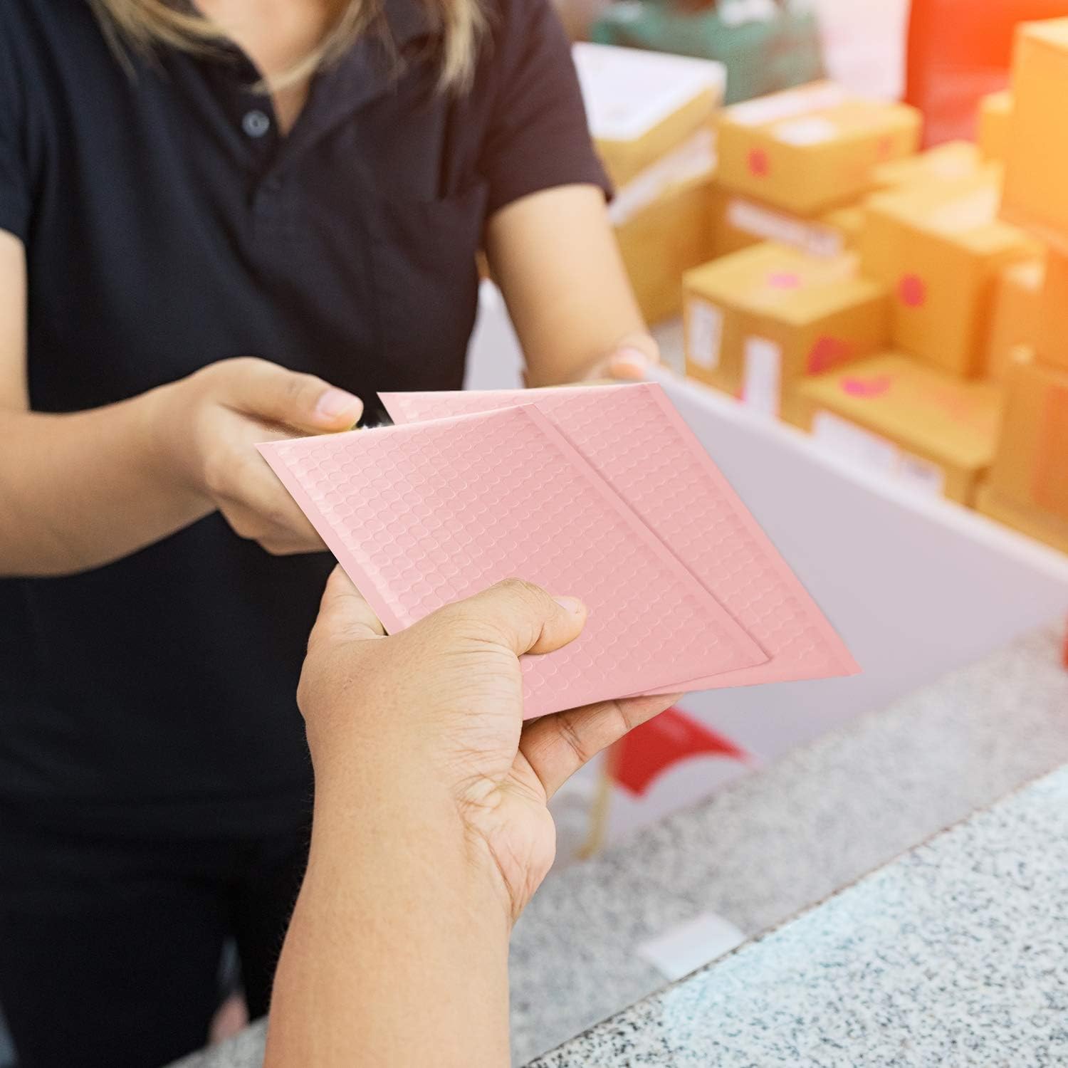 Switory 50Pcs Poly Bubble Mailers, 10.2x17.7cm Padded Envelopes Bubble Lined Wrap Polymailer Bags for Shipping Packaging Mailing Self Seal, Pale Pink (Outside Size: 10.2x22.3cm) - Image 7