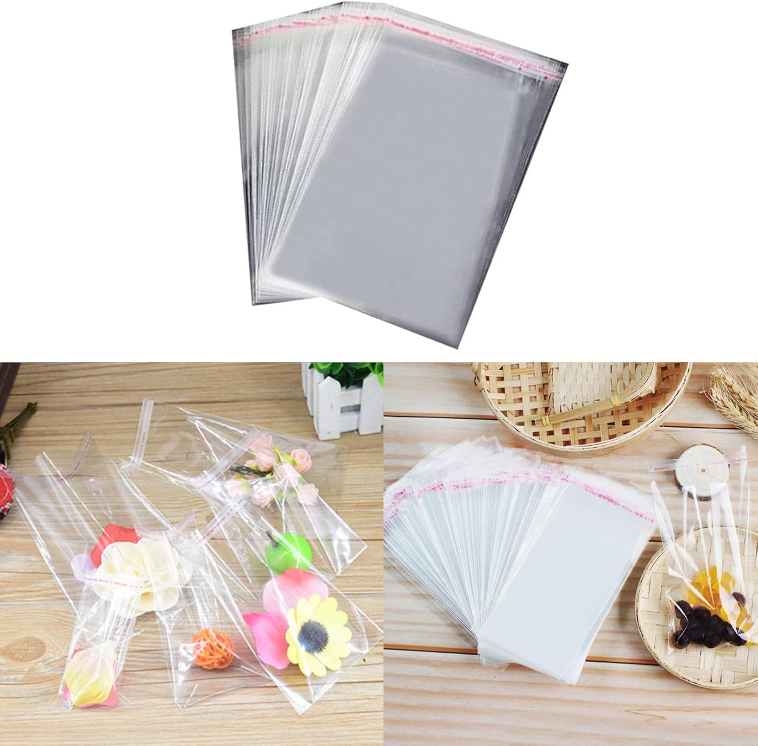 100pcs Self Seal Clear Cellophane Bags,10 * 15cm Self-Adhesive CookiesBags,Clear Resealable CellophaneBag Self Seal PlasticBags,Small Multi Purpose OPP Bags for DIY Handmade etc - Image 5