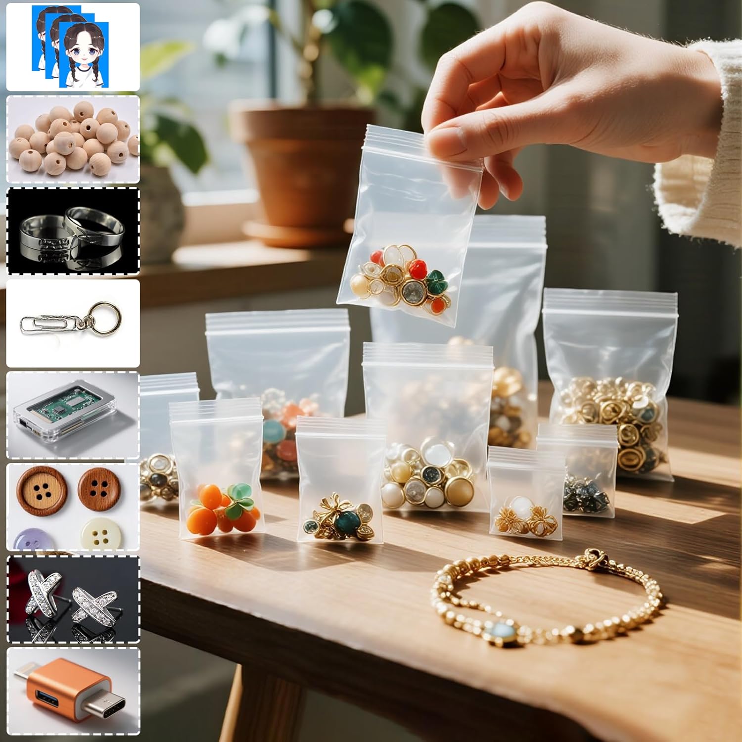Zip Lock Bags Reusable 40x30 mm, 200 Pieces Mini Plastic Bag Resealable Grip Seal Clear Baggies Polythene Pouches for Jewellery Earrings Cookies Sweets Screws - Image 2