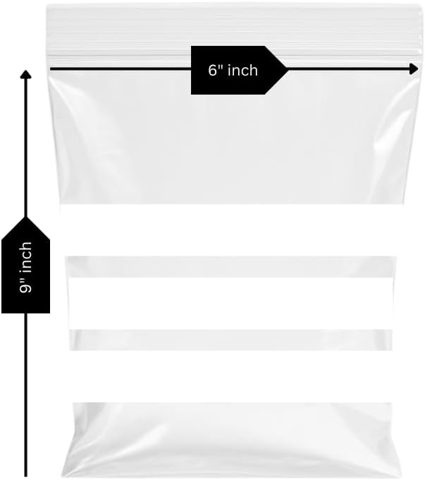 Pack of 100 Bags - 6'' x 9'' Multipurpose Write on Panel/Stripe Grip Seal Zip Lock Reusable Resealable Strong Clear Plastic Polythene Bags (6'' x 9'') - Image 2