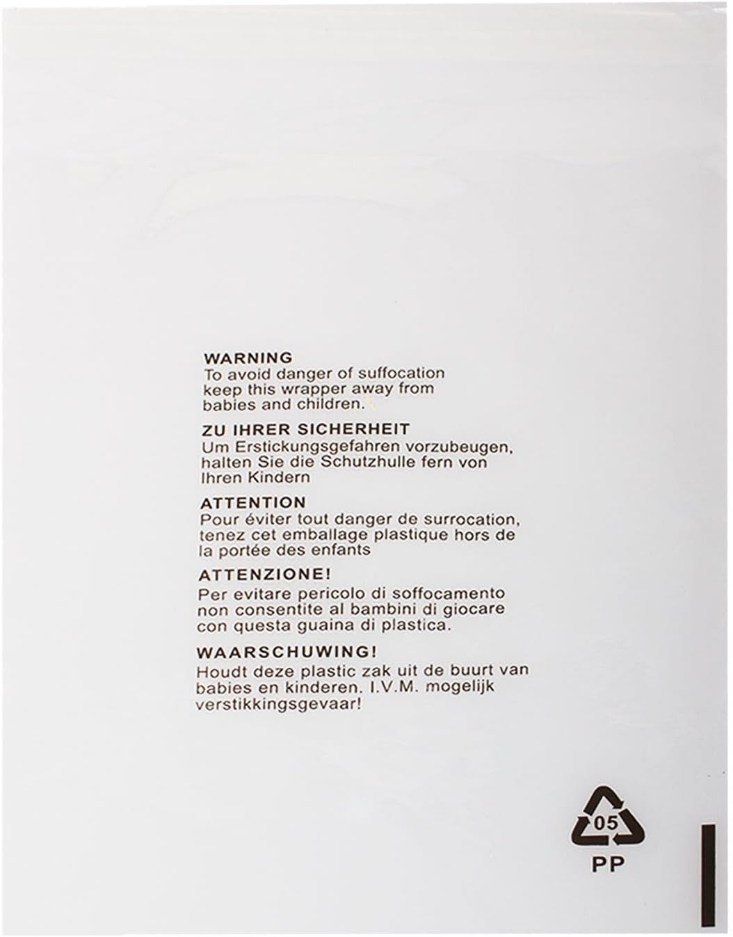100x Self Seal Clear Cellophane Bags (10 x 12") High Clarity Display Garment Bag – Transparent Packaging Poly Bags 30 Microns Thickness with Suffocation Warning in 5 Languages - Image 6