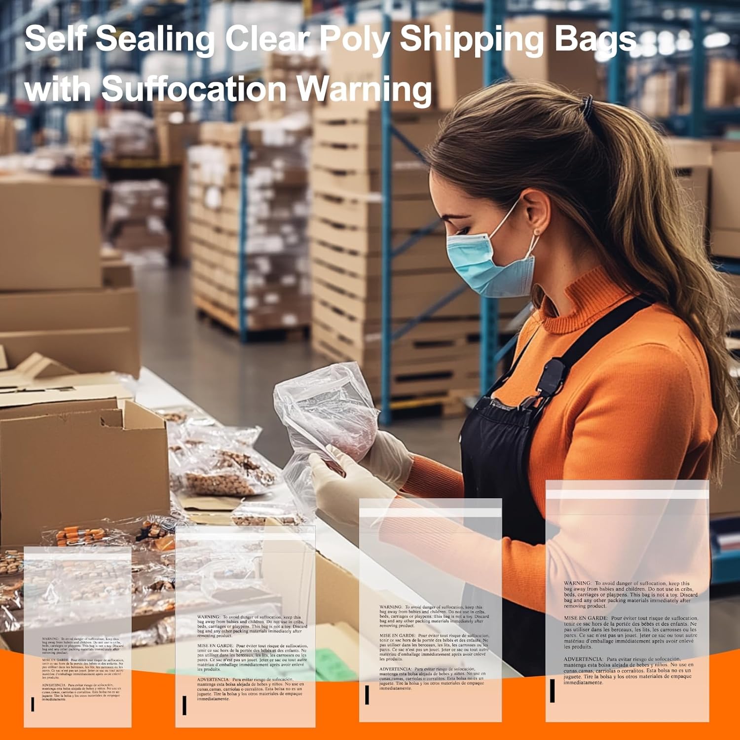 sourcing map 200pcs Self Sealing Clear Poly Bags with Suffocation Warning, 15.2x22.8cm Clear Poly Shipping Bags with Extra Strong Adhesive for Retail Supply Packaging - Image 6