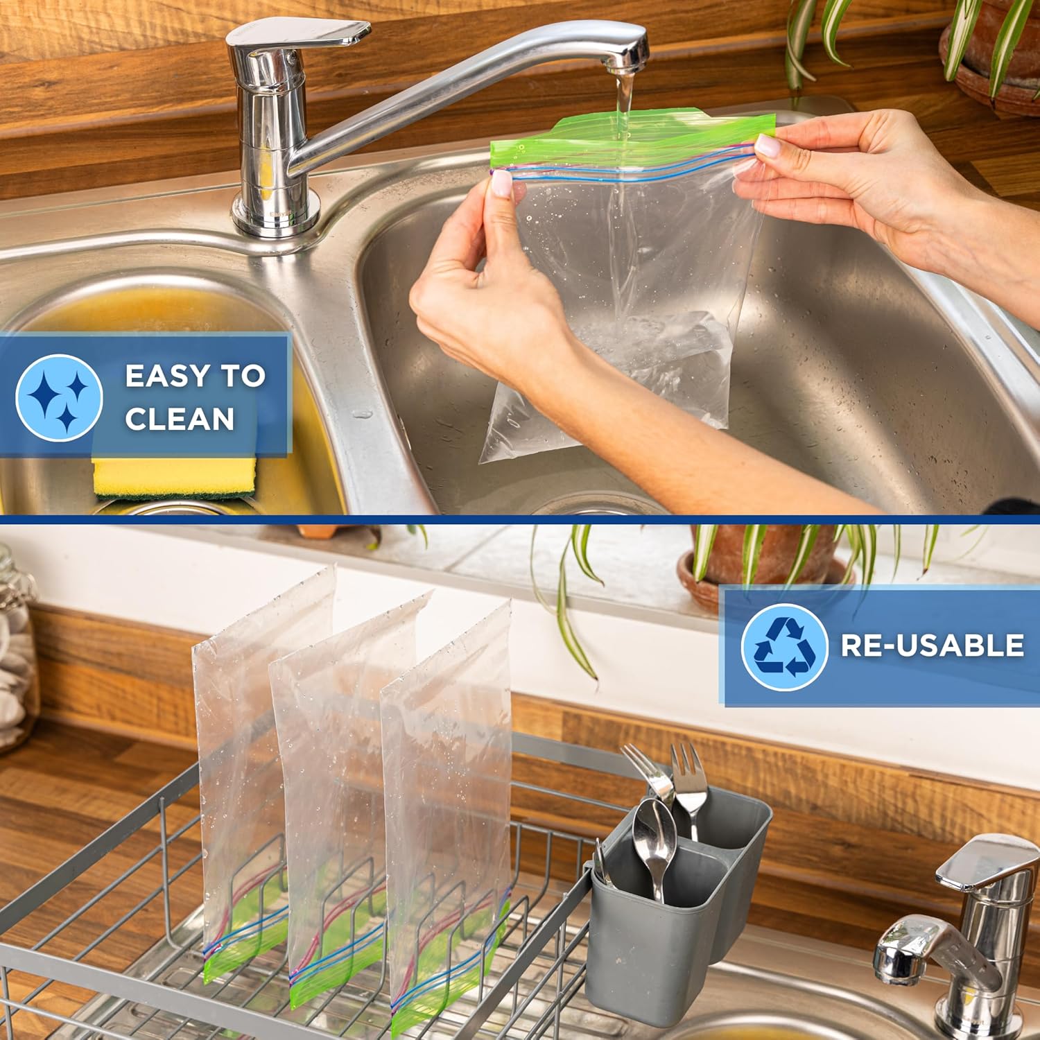 Plastic Sandwich Bags – Zip Food Bags – Transparent Lunch Bags with Ziplock Closure – 200 pcs Small Snack Bag – 7 x 8-inch Freezer Bags – Non-BPA Plastic – Reusable Sandwich Bags for School and Work - Image 7