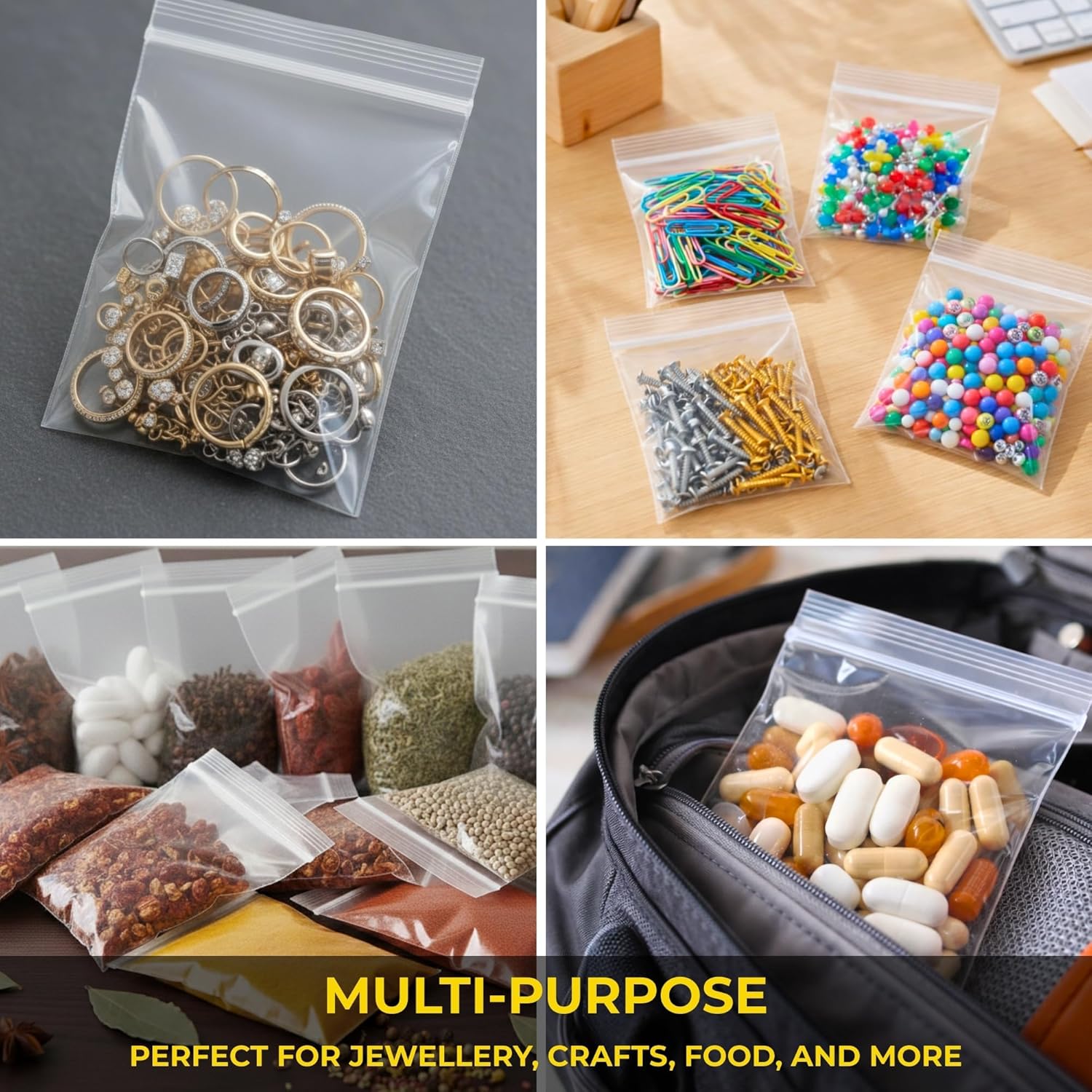 500 Zip Seal Bags Clear Plastic Zip Lock Food Storage, Small Plastic Pouches with Zips, Self Seal, Resealable Packaging for Freezer, Jewellery, Medicine, Office, Mailing and Craft Use 3.5 x 4.5 Inch - Image 7