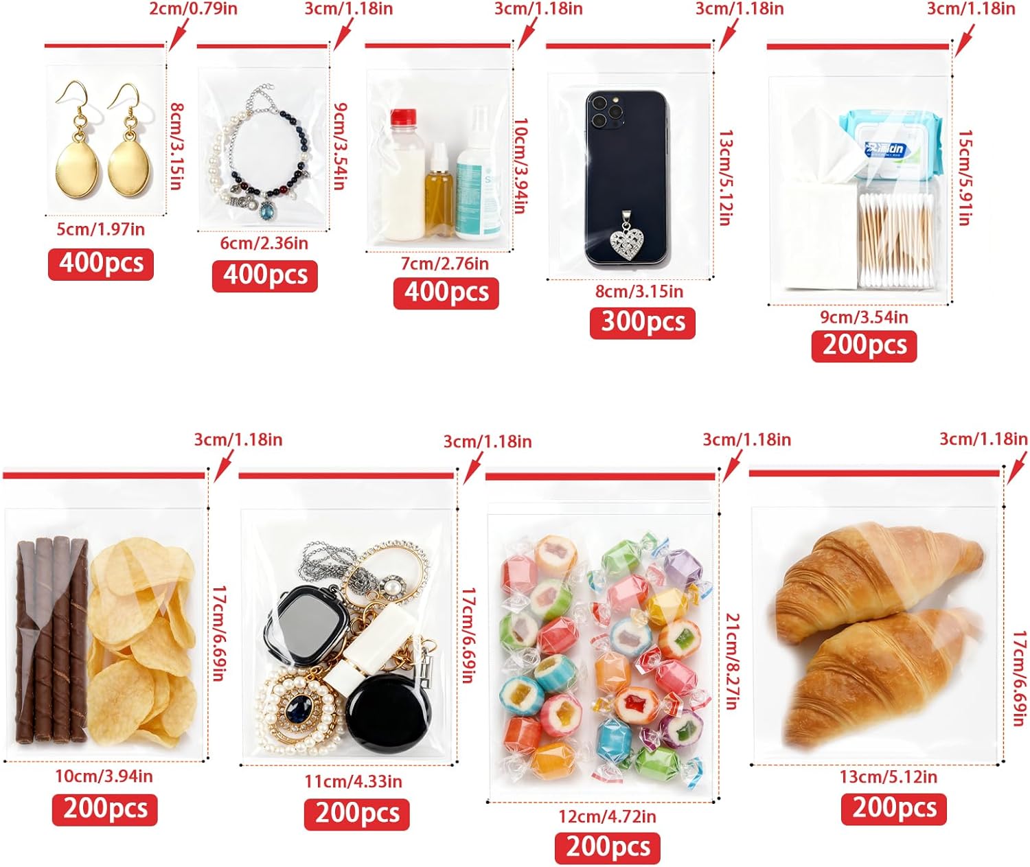 mawmuaw 400 Pieces Clear Cellophane Bags 5x8 cm Self Adhesive Plastic Bags Reusable OPP Small Self Seal Cookie Bag for Biscuits Sweets Bread Jewellery DIY Handmade - Image 2