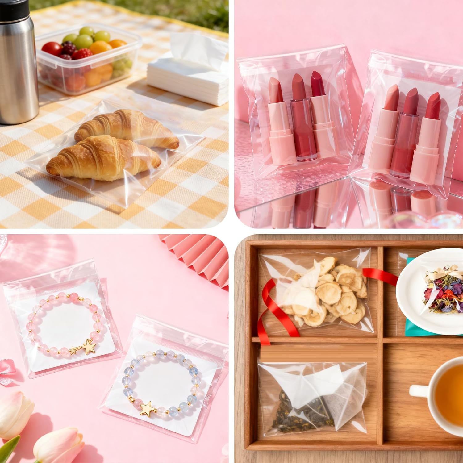 mawmuaw 400 Pieces Clear Cellophane Bags 5x8 cm Self Adhesive Plastic Bags Reusable OPP Small Self Seal Cookie Bag for Biscuits Sweets Bread Jewellery DIY Handmade - Image 3