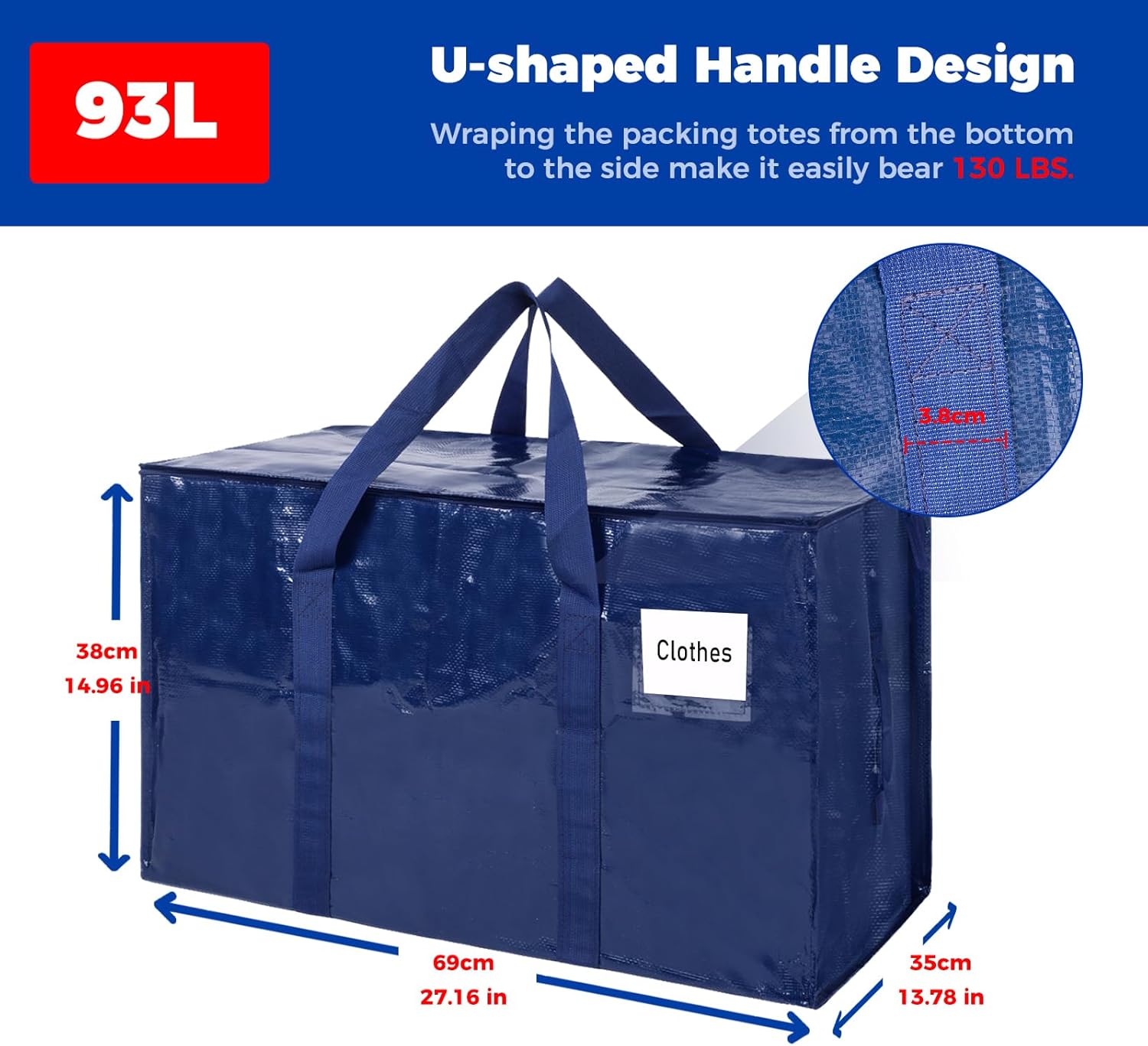Moving Bags 93 L, 8-Pack Storage Bags with Zipper & Handles, Heavy Duty Large Moving Boxes, Moving Totes, Blue Packing Bags for Travel Duffle College Dorm or Christmas Tree - Image 2