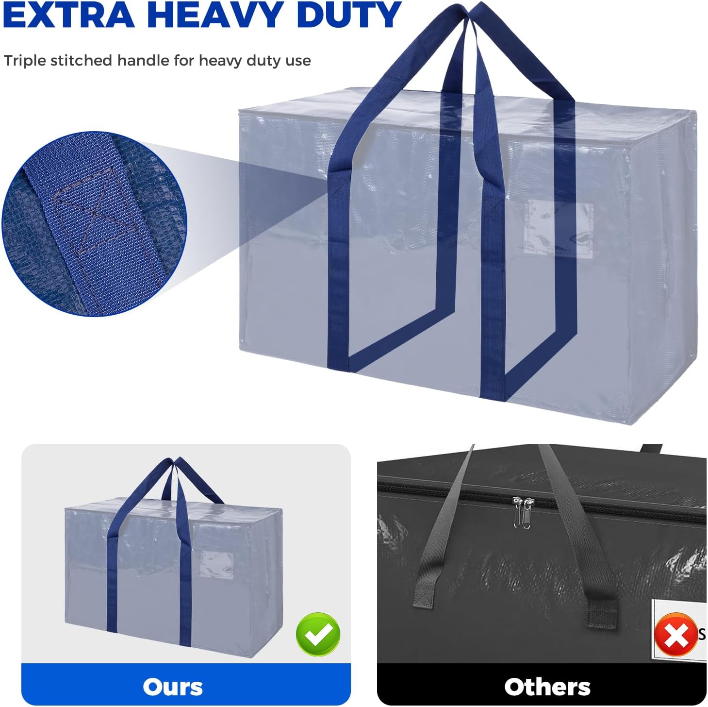 Moving Bags 93 L, 8-Pack Storage Bags with Zipper & Handles, Heavy Duty Large Moving Boxes, Moving Totes, Blue Packing Bags for Travel Duffle College Dorm or Christmas Tree - Image 3