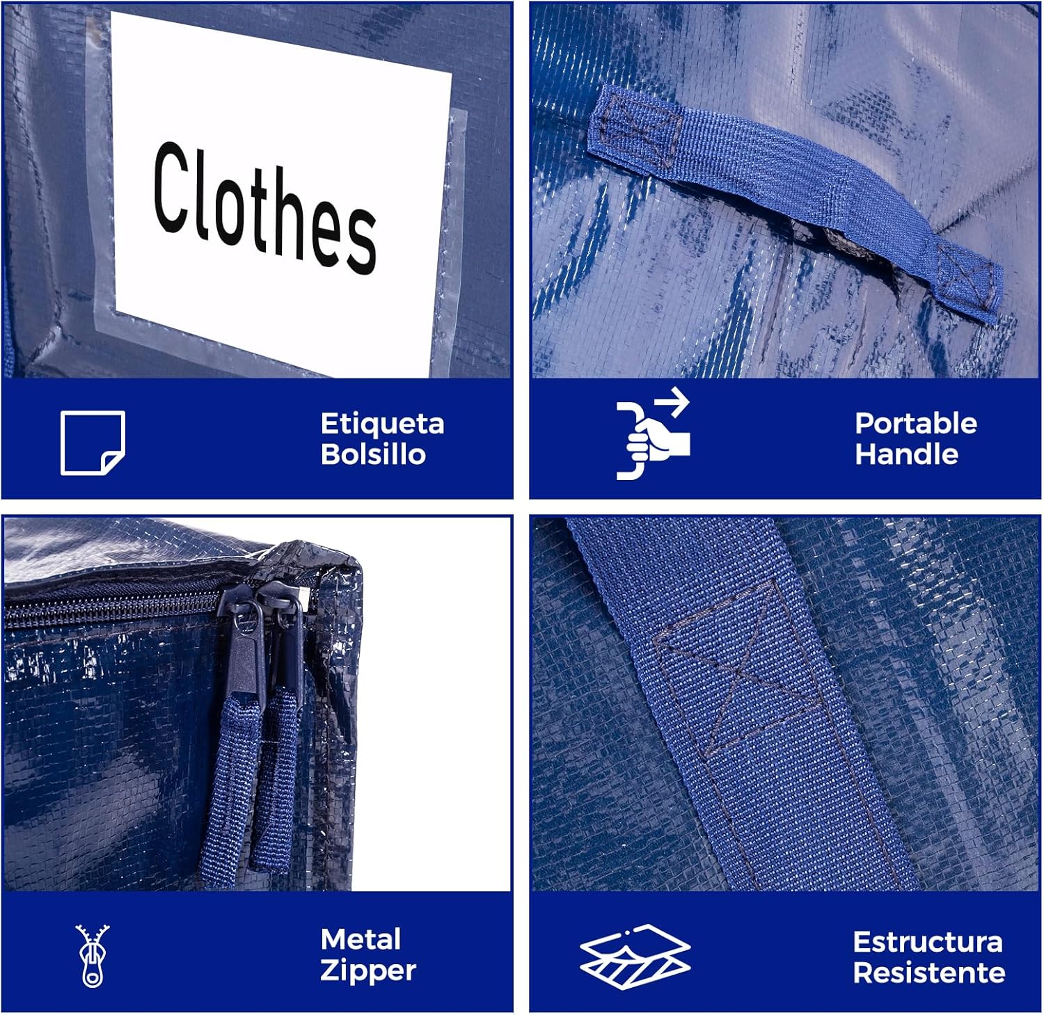 Moving Bags 93 L, 8-Pack Storage Bags with Zipper & Handles, Heavy Duty Large Moving Boxes, Moving Totes, Blue Packing Bags for Travel Duffle College Dorm or Christmas Tree - Image 4