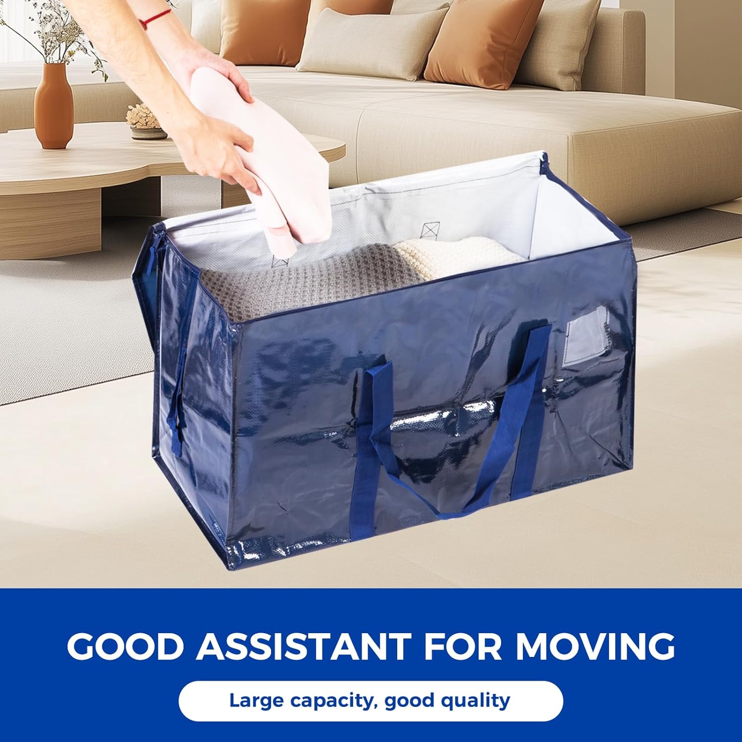Moving Bags 93 L, 8-Pack Storage Bags with Zipper & Handles, Heavy Duty Large Moving Boxes, Moving Totes, Blue Packing Bags for Travel Duffle College Dorm or Christmas Tree - Image 5