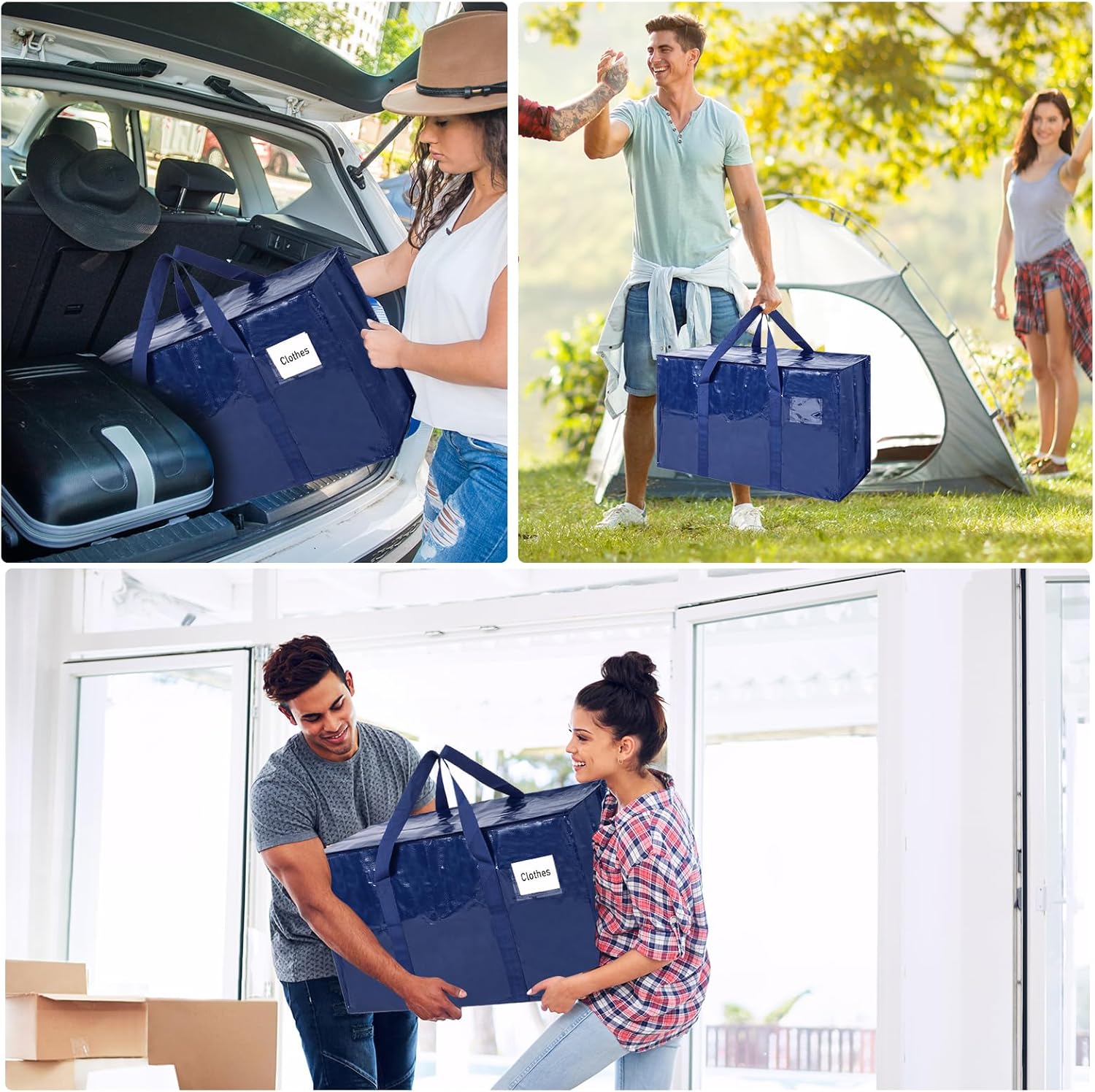 Moving Bags 93 L, 8-Pack Storage Bags with Zipper & Handles, Heavy Duty Large Moving Boxes, Moving Totes, Blue Packing Bags for Travel Duffle College Dorm or Christmas Tree - Image 7