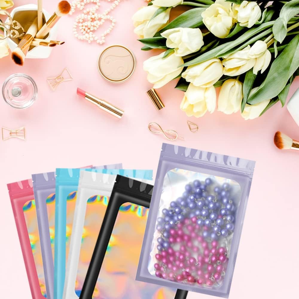 6x10cm 100 Grip Foil Ziplock Bags, Pink Small Clear Plastic Bags, Resealable Storage Pouches, Poly Zip Lock Bags, Perfect for Kitchen Storage, Jewellery, Diamond Painting, Small Cookies and Sweets - Image 4