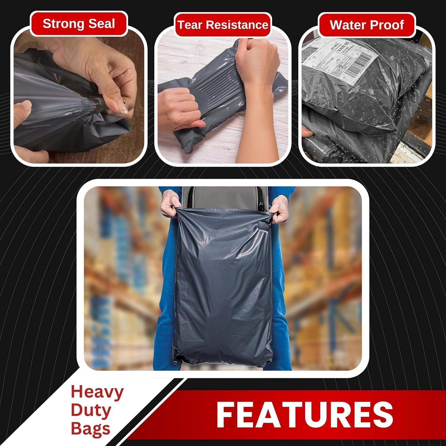 JeeJaan® 50 Grey Mailing Bags 10x14 in Parcel Bags (254 x 354mm) A4 Poly Mailers Postage Bag Envelope Mailers Strong Recyclable Poly Plastic Envelope for Courier & Shipping Purposes - Image 3