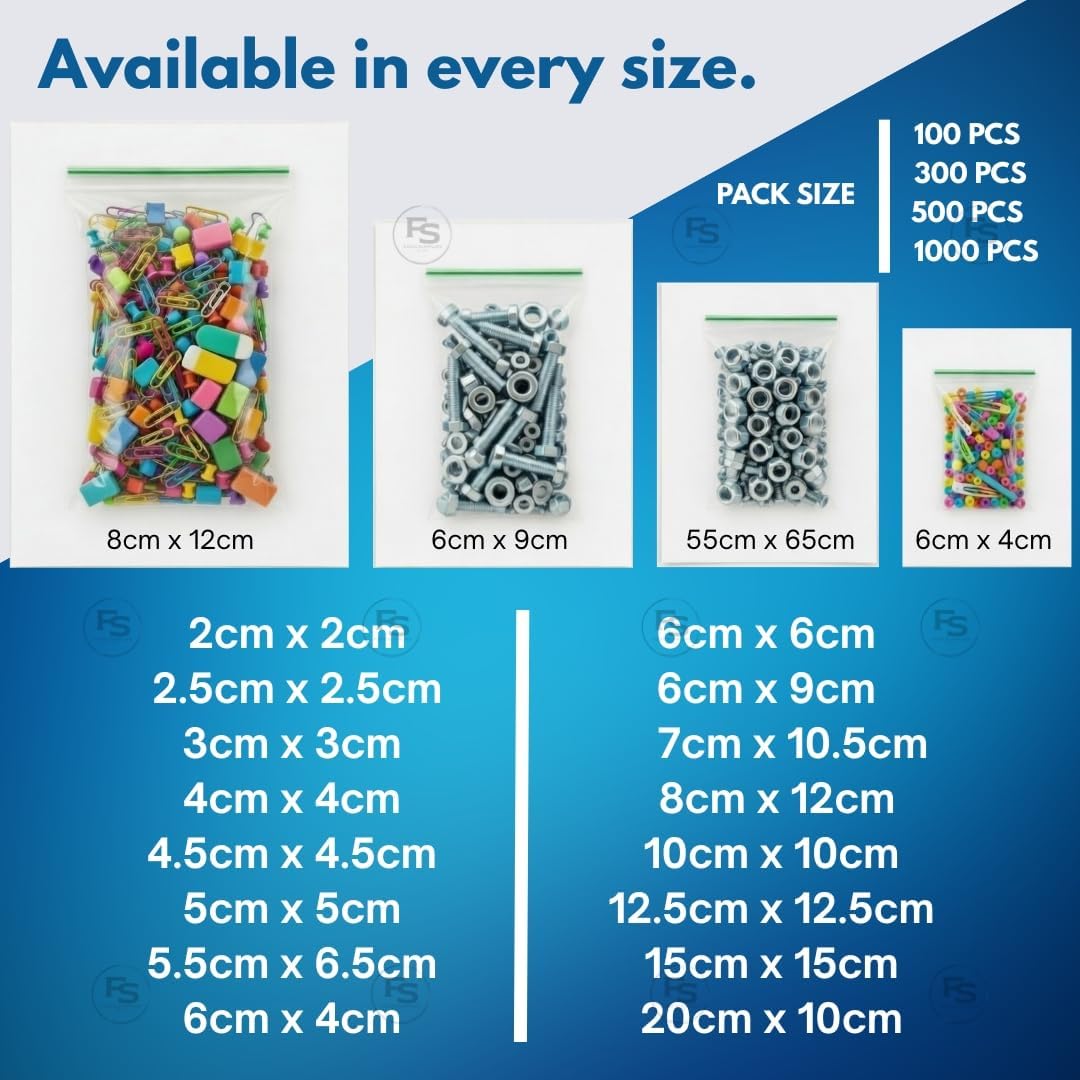 100 Grip Seal Bags 50 x 50mm | Reusable Strong Zip Lock | Small Clear Resealable Plastic Bags | Polythene Packaging for Food Storage, Jewellery - by FOGG Supplies (50 x 50) - Image 2