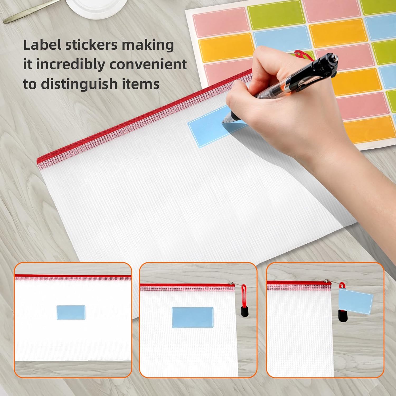 Plastic Wallets Folders Zip Lock Bags - 24PCS A4 Zip Wallets A5 Ziplock Bags Waterproof Document File Folders Plastic Pockets A6 Mesh Zipper Pouch Storage Bag for School, Office, Travel (8 Colours) - Image 4