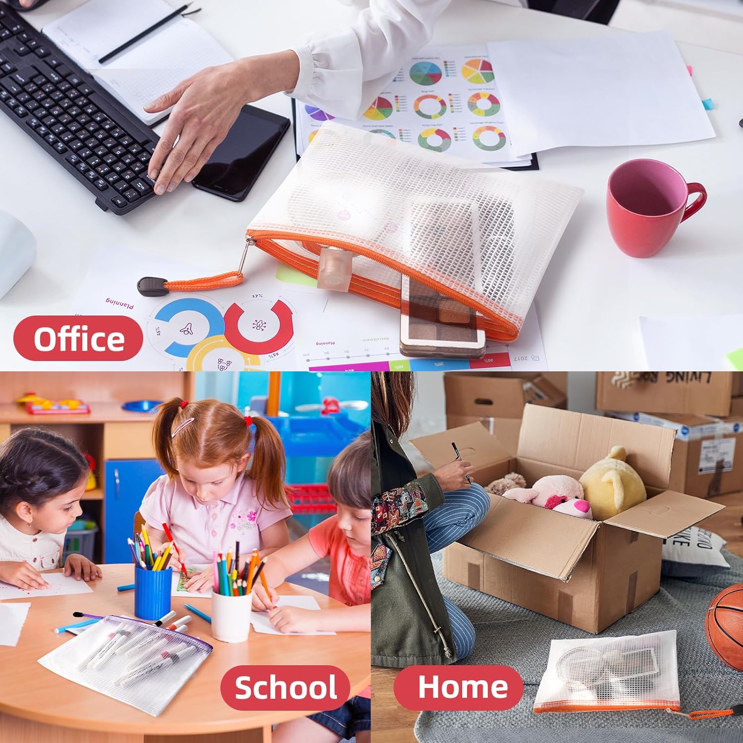 Plastic Wallets Folders Zip Lock Bags - 24PCS A4 Zip Wallets A5 Ziplock Bags Waterproof Document File Folders Plastic Pockets A6 Mesh Zipper Pouch Storage Bag for School, Office, Travel (8 Colours) - Image 6