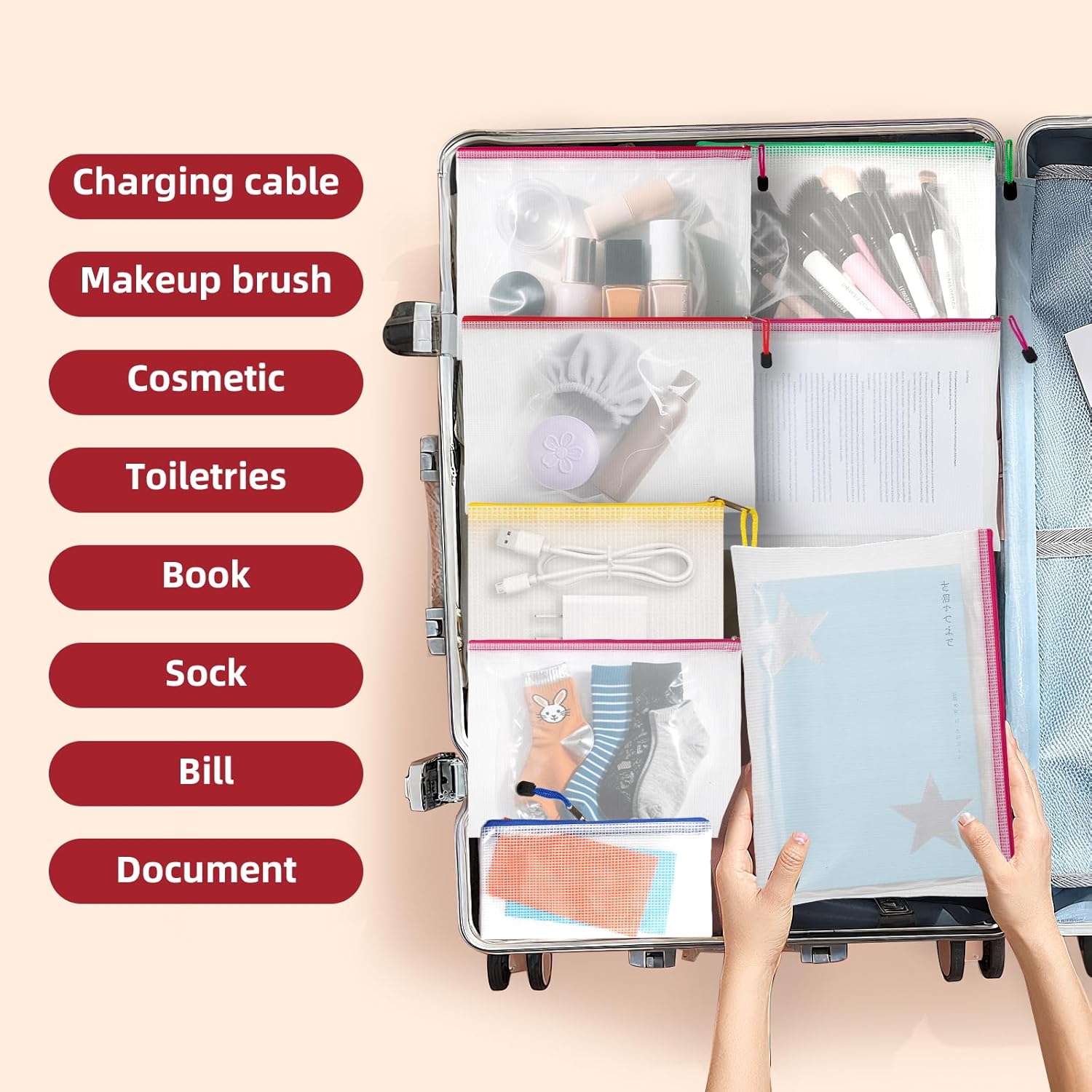 Plastic Wallets Folders Zip Lock Bags - 24PCS A4 Zip Wallets A5 Ziplock Bags Waterproof Document File Folders Plastic Pockets A6 Mesh Zipper Pouch Storage Bag for School, Office, Travel (8 Colours) - Image 7