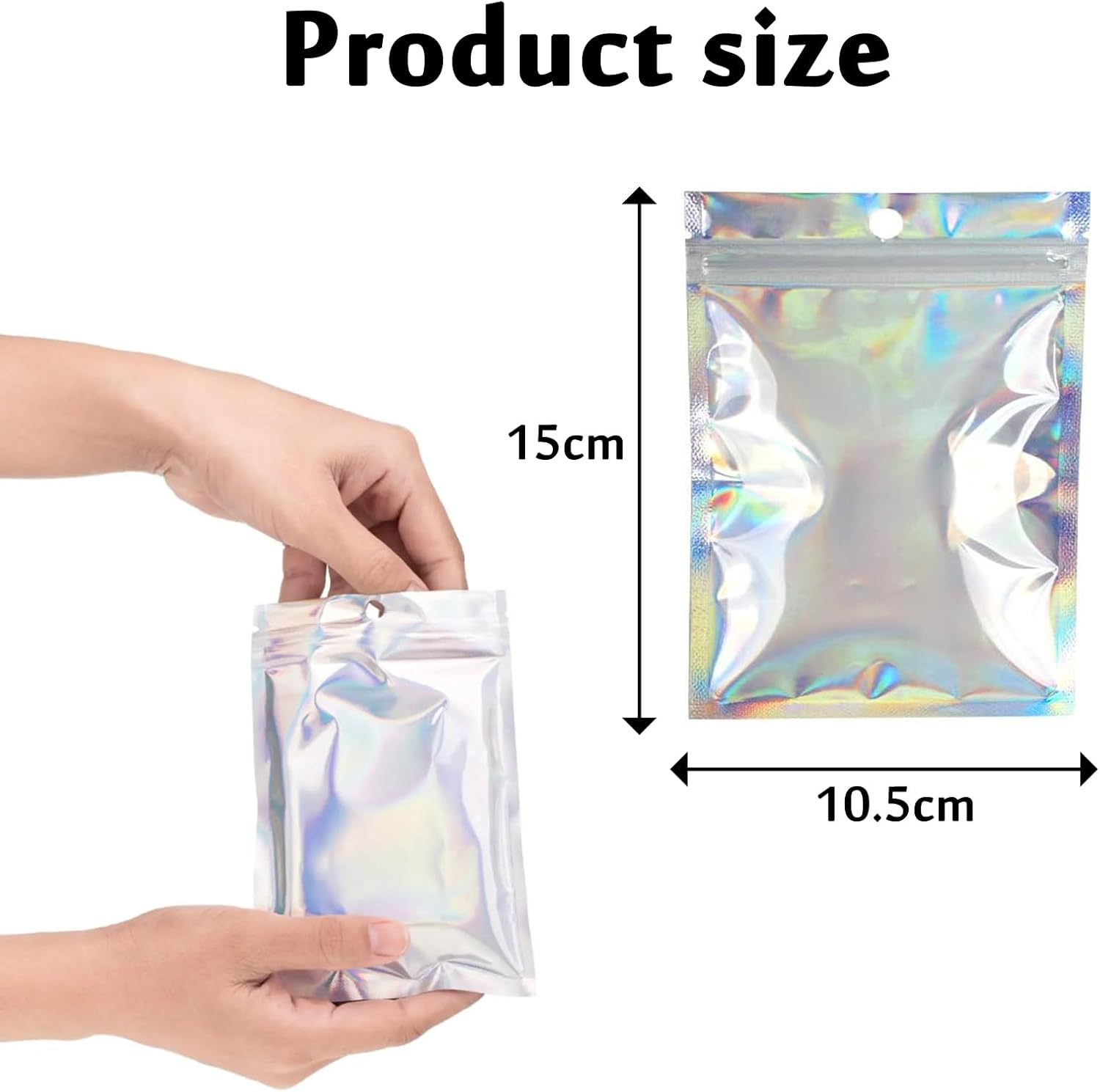 25pcs Mylar Holographic Packaging Bags, Resealable Smell Proof Aluminum Foil Clear Golden Flat Ziplock Durable Gift Packaging Food Storage for Candy Snack Jewelry, 10.5x15cm - Image 2