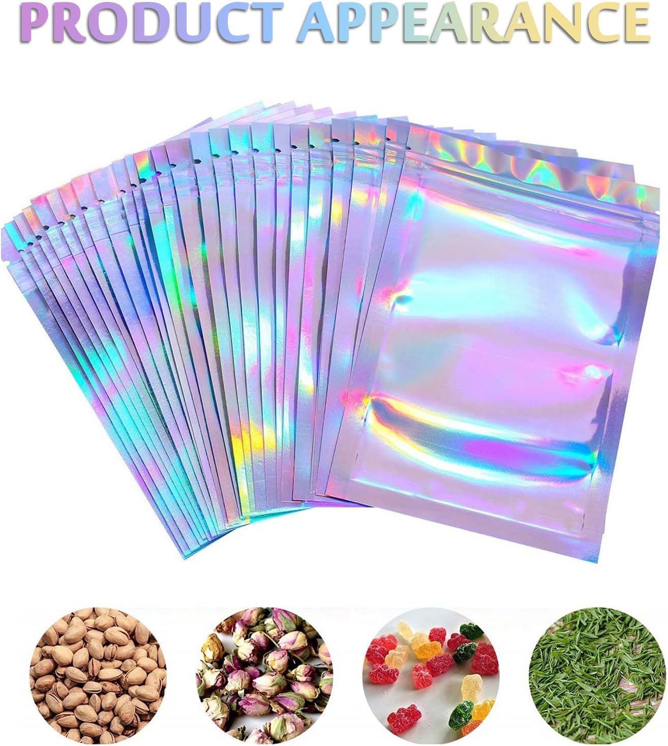 25pcs Mylar Holographic Packaging Bags, Resealable Smell Proof Aluminum Foil Clear Golden Flat Ziplock Durable Gift Packaging Food Storage for Candy Snack Jewelry, 10.5x15cm - Image 5
