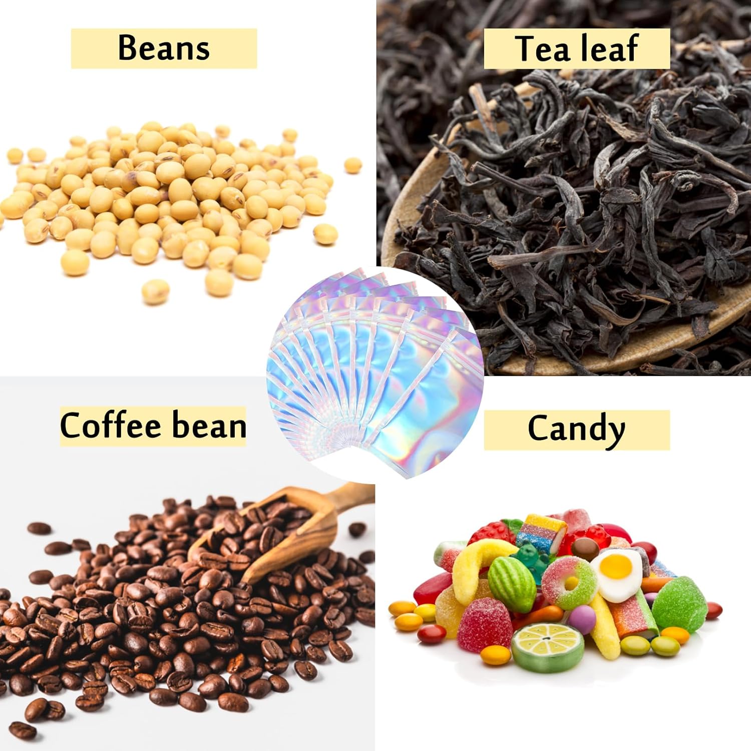 25pcs Mylar Holographic Packaging Bags, Resealable Smell Proof Aluminum Foil Clear Golden Flat Ziplock Durable Gift Packaging Food Storage for Candy Snack Jewelry, 10.5x15cm - Image 6