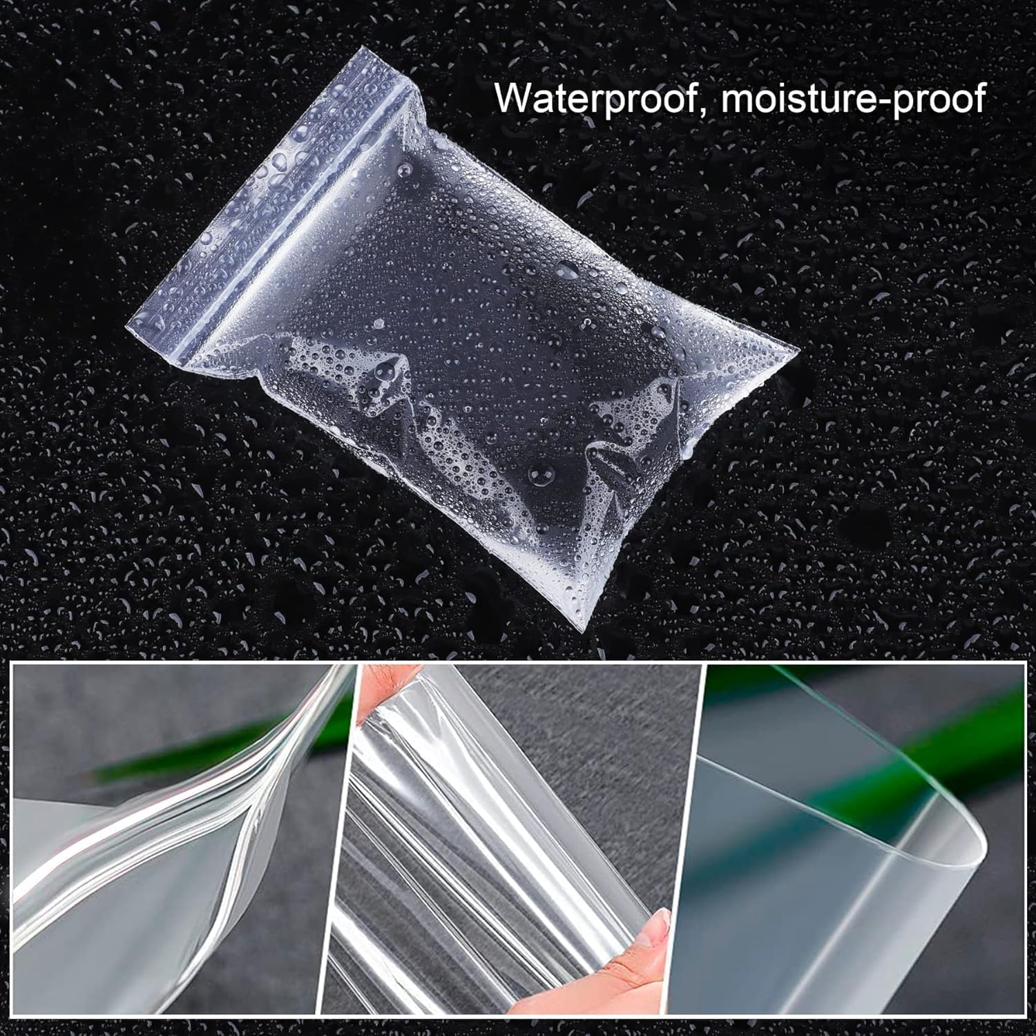 Grip Seal Polythene Zip Lock Bags, 50mm x 50mm, Clear, Pack of (Black 100pcs (2"x 2"(5x5cm))) - Image 3