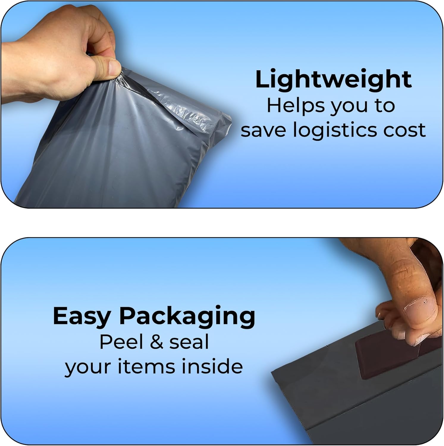 Double Dragon 50-Pack 12"x16" Self-Seal Grey Poly Mailer Bags |Self-Seal Shipping Envelopes | Strong, Waterproof, Tamper-Proof Polythene Packaging for Clothes, Bedding & Parcels (Also for Storage) - Image 3