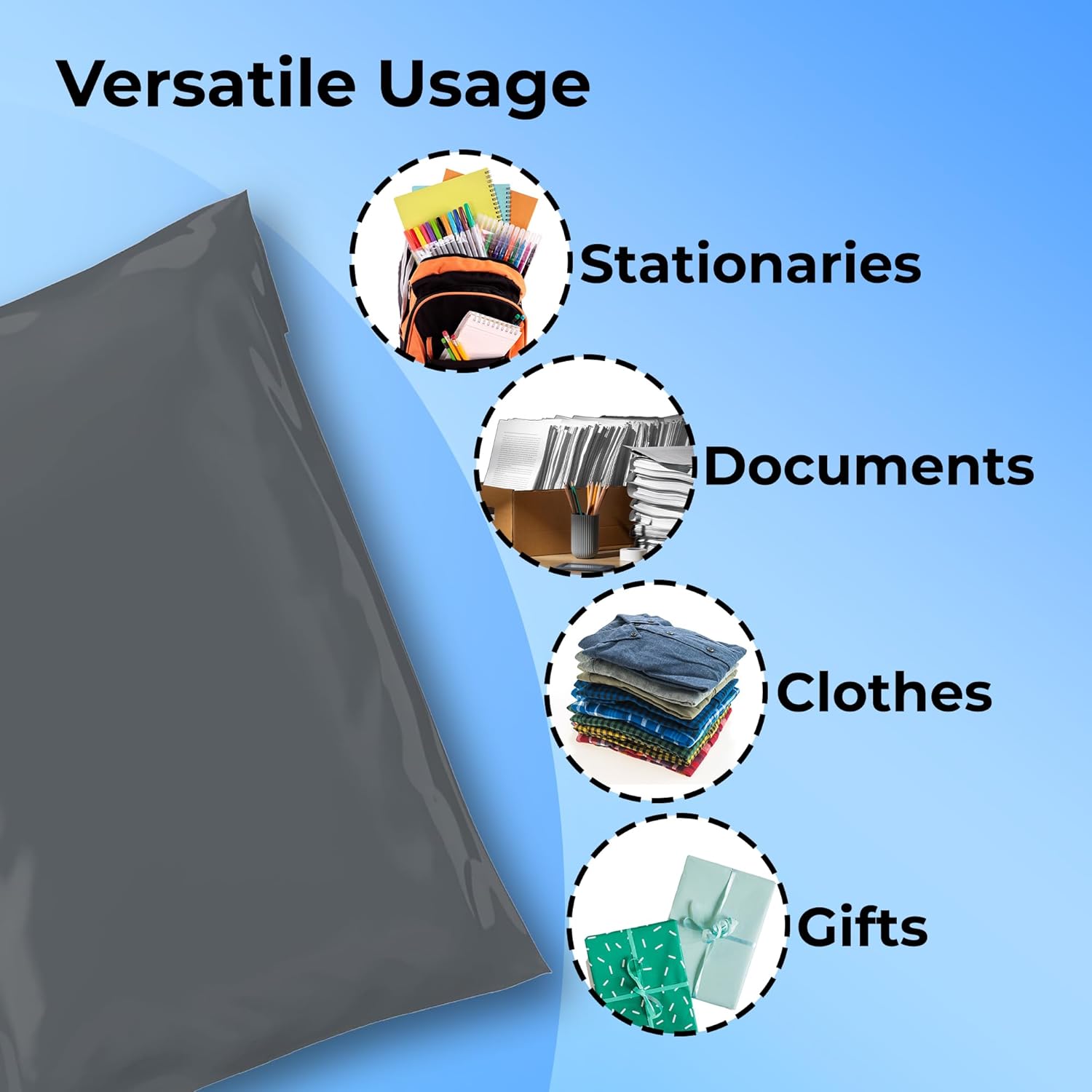 Double Dragon 50-Pack 12"x16" Self-Seal Grey Poly Mailer Bags |Self-Seal Shipping Envelopes | Strong, Waterproof, Tamper-Proof Polythene Packaging for Clothes, Bedding & Parcels (Also for Storage) - Image 6