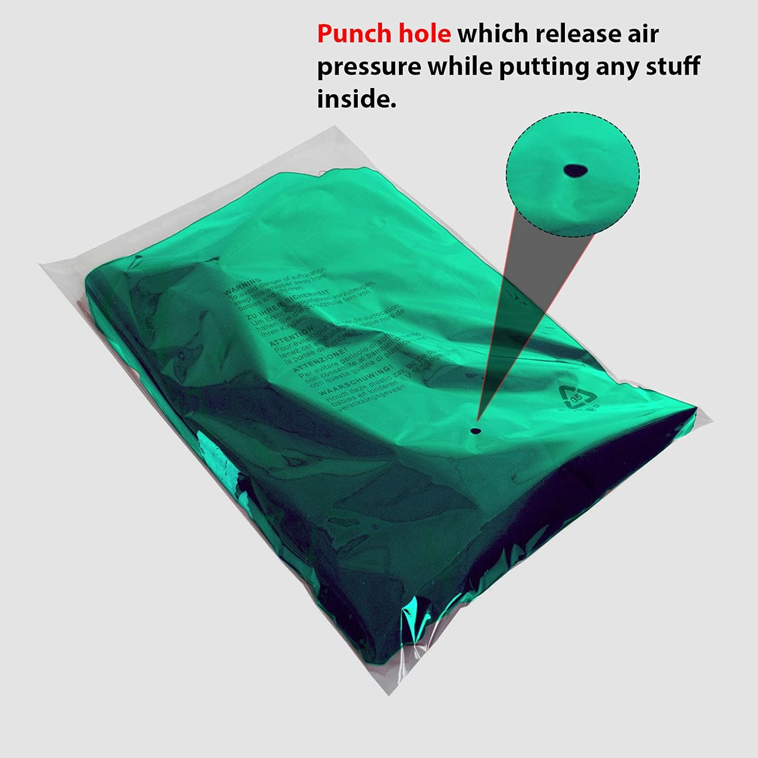 100 Self Seal Clear Cellophane Plastic Bags - Size 12 x 15" Transparent Poly Bags with Suffocation Warning in 5 Languages - Display Garment Packaging - Image 5