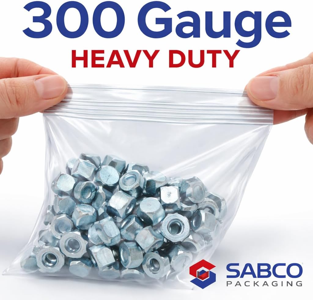 Sabco - 100 Grip Seal Bags 8" x 12" HEAVY DUTY 300 Gauge | Reusable Strong Zip Lock | Small Clear Resealable Plastic Bags | Polythene Packaging For Food Storage, Jewellery, Write On Resealable Bags - Image 2