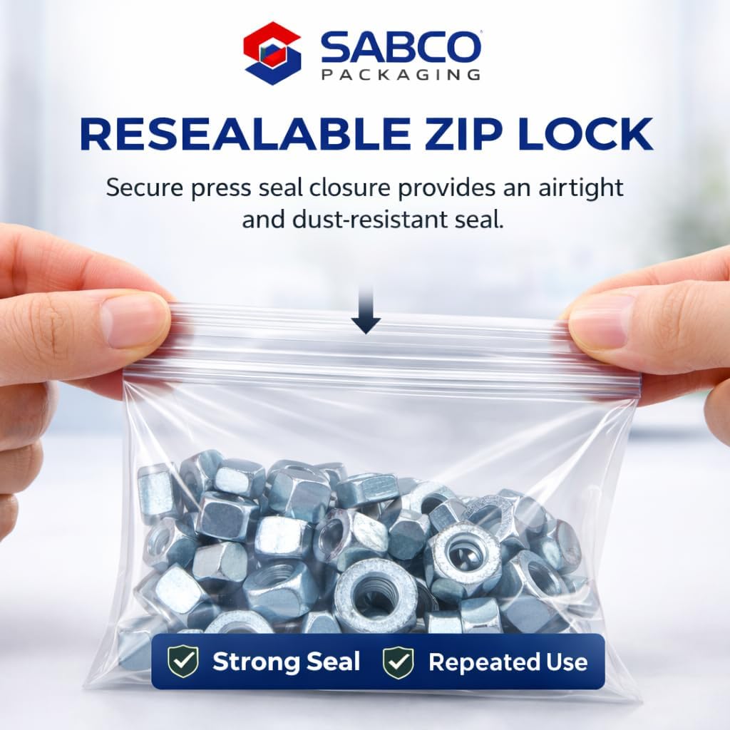 Sabco - 100 Grip Seal Bags 8" x 12" HEAVY DUTY 300 Gauge | Reusable Strong Zip Lock | Small Clear Resealable Plastic Bags | Polythene Packaging For Food Storage, Jewellery, Write On Resealable Bags - Image 4