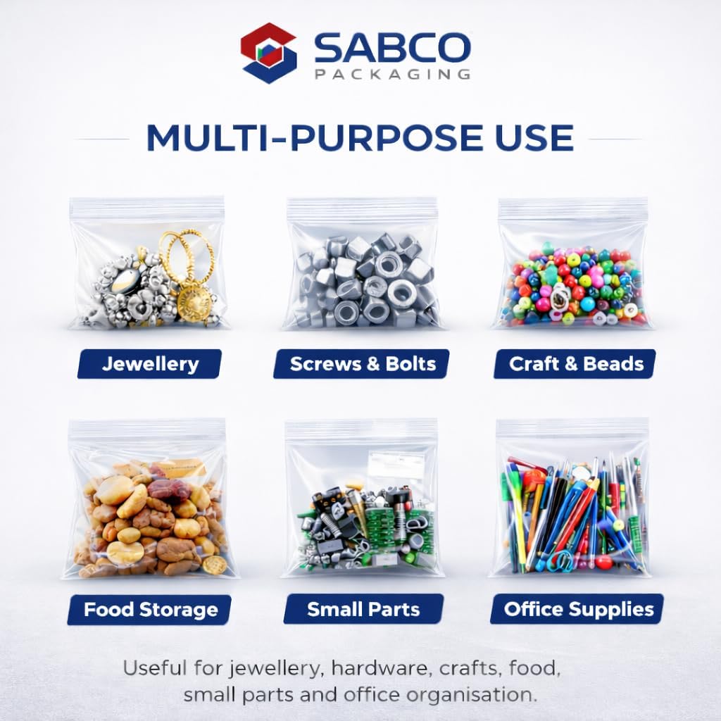 Sabco - 100 Grip Seal Bags 8" x 12" HEAVY DUTY 300 Gauge | Reusable Strong Zip Lock | Small Clear Resealable Plastic Bags | Polythene Packaging For Food Storage, Jewellery, Write On Resealable Bags - Image 5