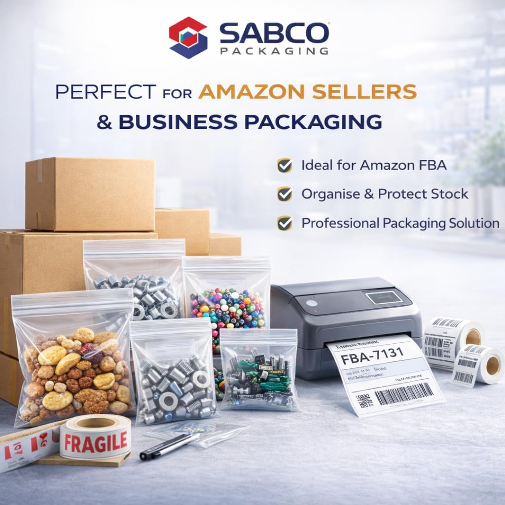 Sabco - 100 Grip Seal Bags 8" x 12" HEAVY DUTY 300 Gauge | Reusable Strong Zip Lock | Small Clear Resealable Plastic Bags | Polythene Packaging For Food Storage, Jewellery, Write On Resealable Bags - Image 6