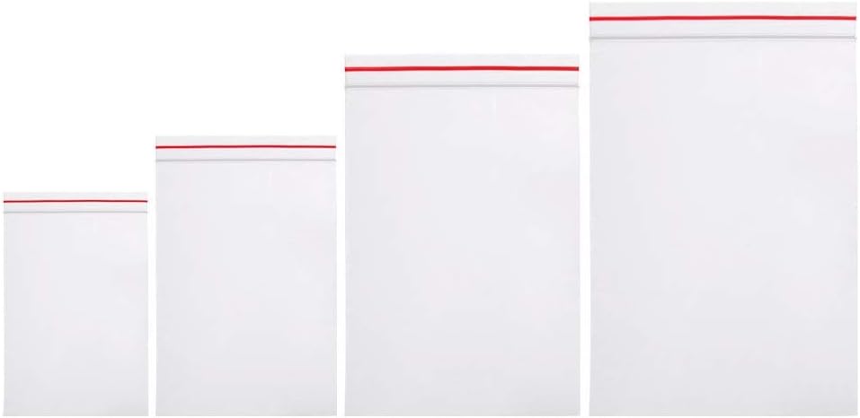 400 Pcs Grip Seal Bags Clear Plastic Bags, Resealable Poly Zip Lock Storage Pouch Bag for Kitchen Jewellery Craft Beads, 4 Sizes