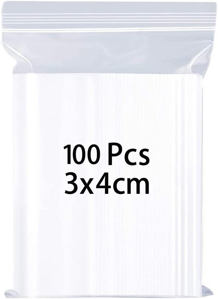 3x4cm 100 Grip Seal Bags, Small Clear Plastic Bags, Resealable Storage Pouches, Poly Zip Lock Bags, Perfect for Kitchen Storage, Jewellery, Diamond Painting, Small Cookies and Sweets