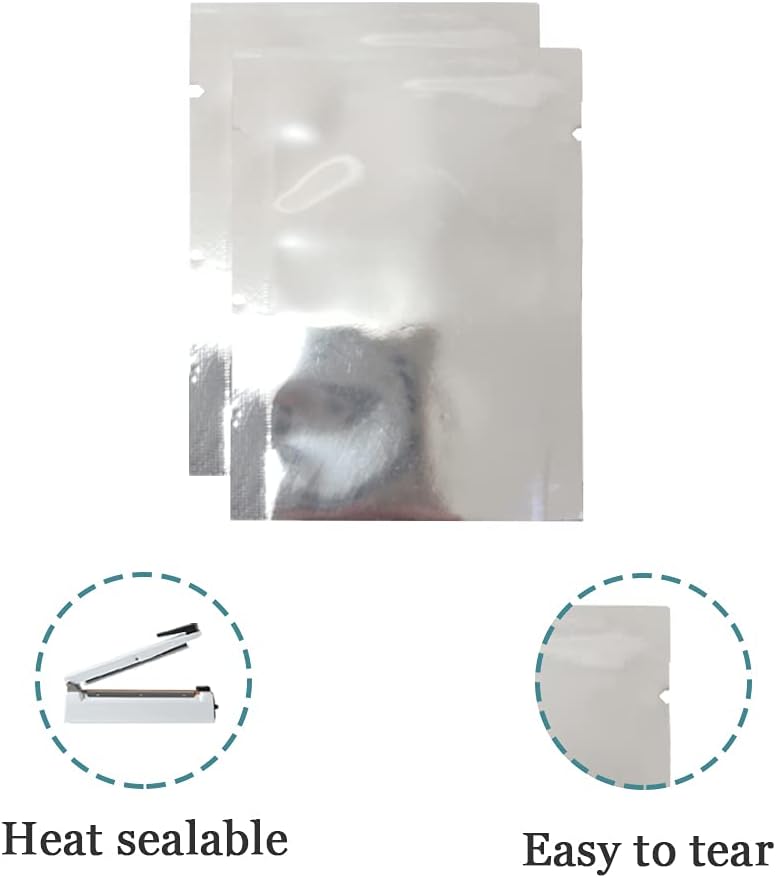 100pcs Mylar Foil Bags Heat Seal Vacuum Aluminum Foil Pouches for Sample 3.15mil Thick Open Top Vacuum Sealer Mylar Food Storage Packaging Foil Pouch (Silver, 8 x 12cm (3.1 x 4.7inch)) - Image 3