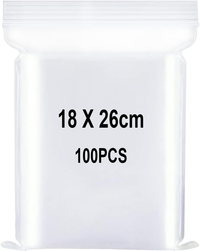Resealable Clear Plastic Bags, Sealed Bag, Storage Bag, Press Seal Bags, Thickening and Durable, Apply to Kitchen, Office Supplies, Stationery Storage ect. 7.1x10.2"(18x26cm) 100PCS