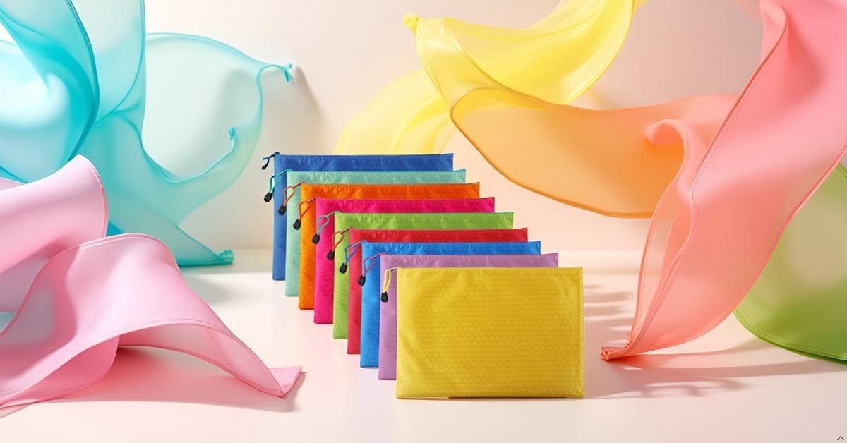 A5 PVC Canvas Storage Zipper File Bag Handbag Zip Wallet File Mesh Bags Storage Document Folder Waterproof Pouch School Office Travel (Size :23.5 cm X 7.5cm) (Pastel (Pack of 6)) - Image 2