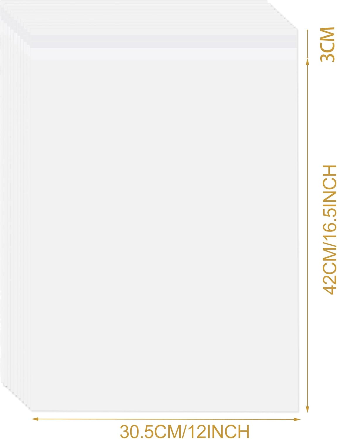 A3 Clear Self-adhesive Cello Bags - 100 Packs, 30.5x42cm Self-sealing Cellophane Display Bags, Food Safe, OPP for Prints, Cookies, Cards, Envelopes, Pictures (12 x 16.5 Inches) - Image 2