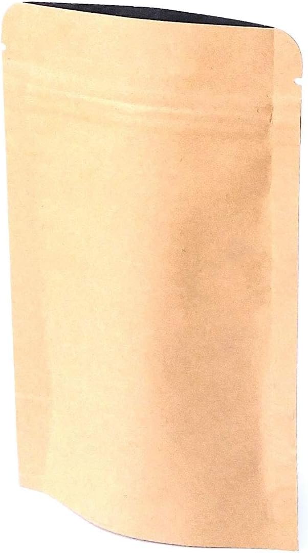 Evergreen Goods 10pcs Brown Kraft Food Stand Up Pouch Bags (90x30x140mm) | Food Grade, Foil Lined, Tear Notch Zip Lock Bags | Resealable Packaging Bags for Bath Salt, Dried Food, Tea, Coffee & Snacks