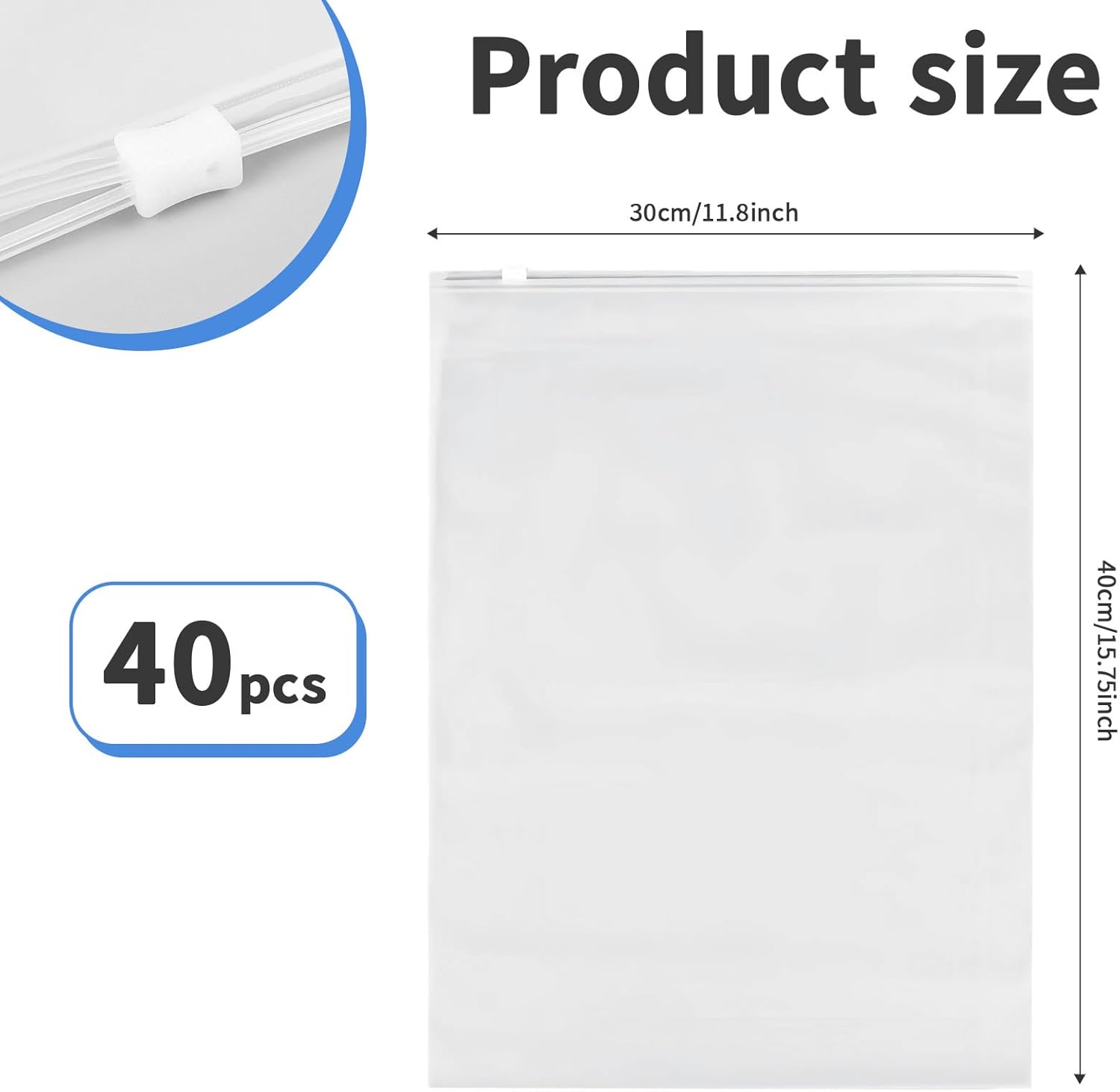 40 Pack Reusable Ziplock Bags, 40 x 30cm Large Ziplock Bags Travel Clothes Storage Bag, Transparent Fully Sealed Bag Waterproof Multi-Purpose Sealable, Pouches for Organizing Clothes, Shoes, Cosmetics - Image 2